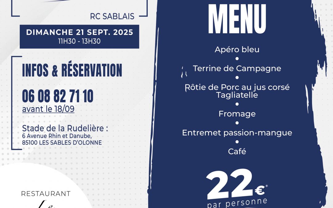 Repas d&rsquo;Avant Match – RC Sablais vs Castillon | Dim. 21 Sept.